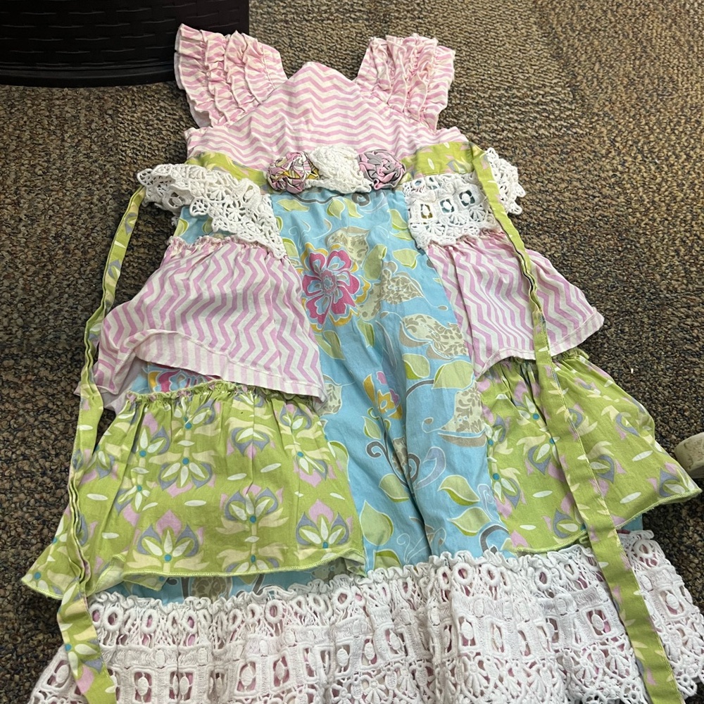 Colorful Patchwork Dress with Lace Details